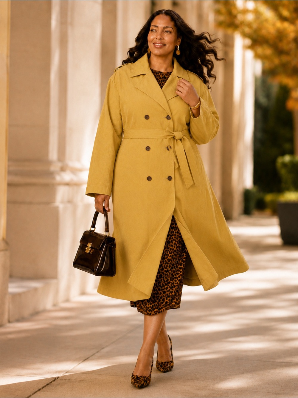 A New Day Mustard Gold Double-Breasted Belted Trench Coat Size 3X
